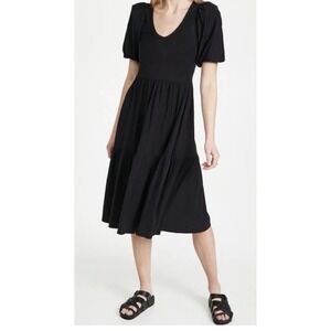 Nation LTD Geri Peasant Puff Sleeve Midi Dress Black Size XS